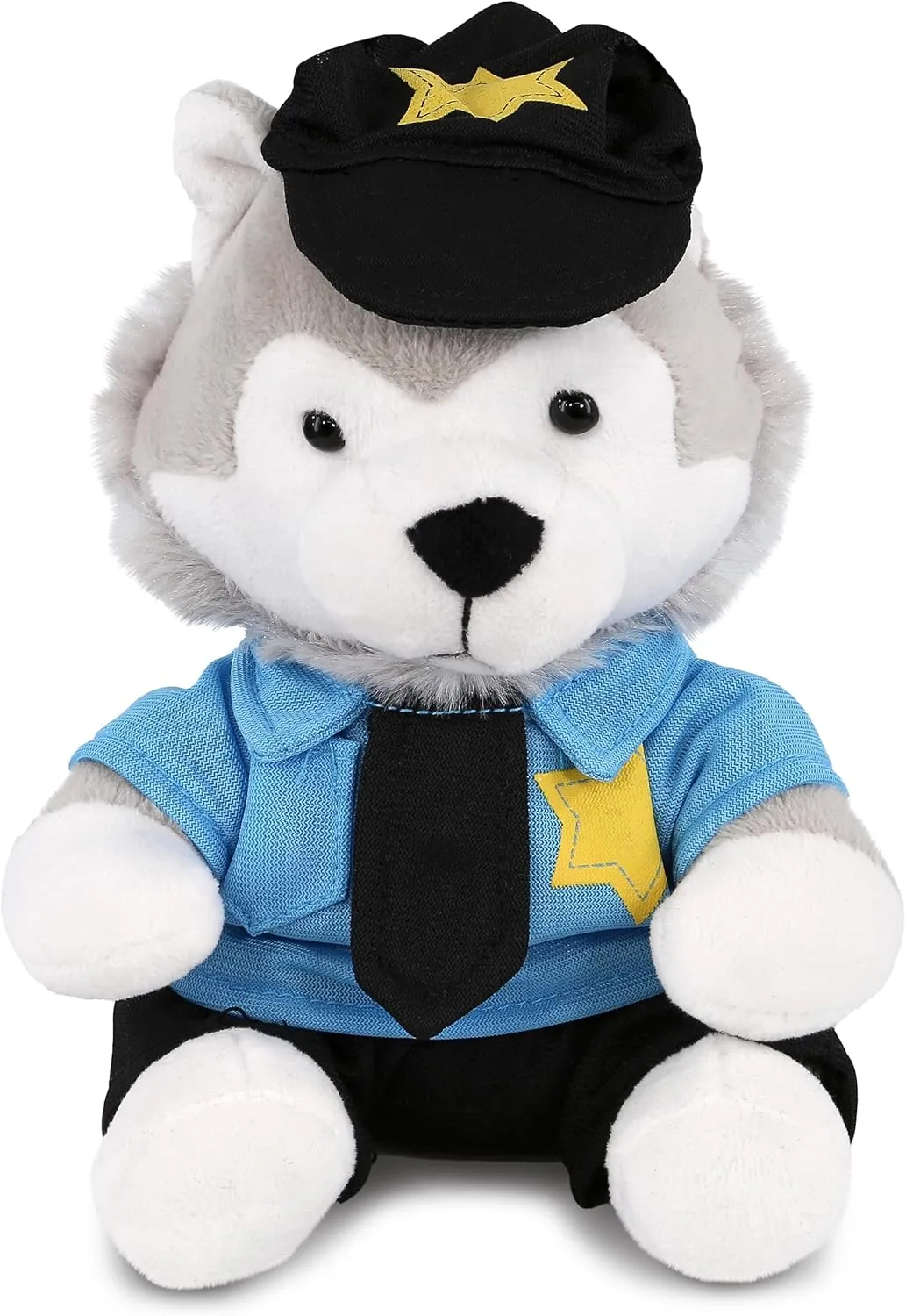 DolliBu Wolf Police Officer Plush Toy - Super Soft Wolf Cop Stuffed Animal Dress Up with Cute Cop Uniform and Cap Outfit - Plush Gift with Personalization - 6 Inches