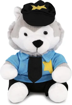 DolliBu Wolf Police Officer Plush Toy - Super Soft Wolf Cop Stuffed Animal Dress Up with Cute Cop Uniform and Cap Outfit - Plush Gift with Personalization - 6 Inches