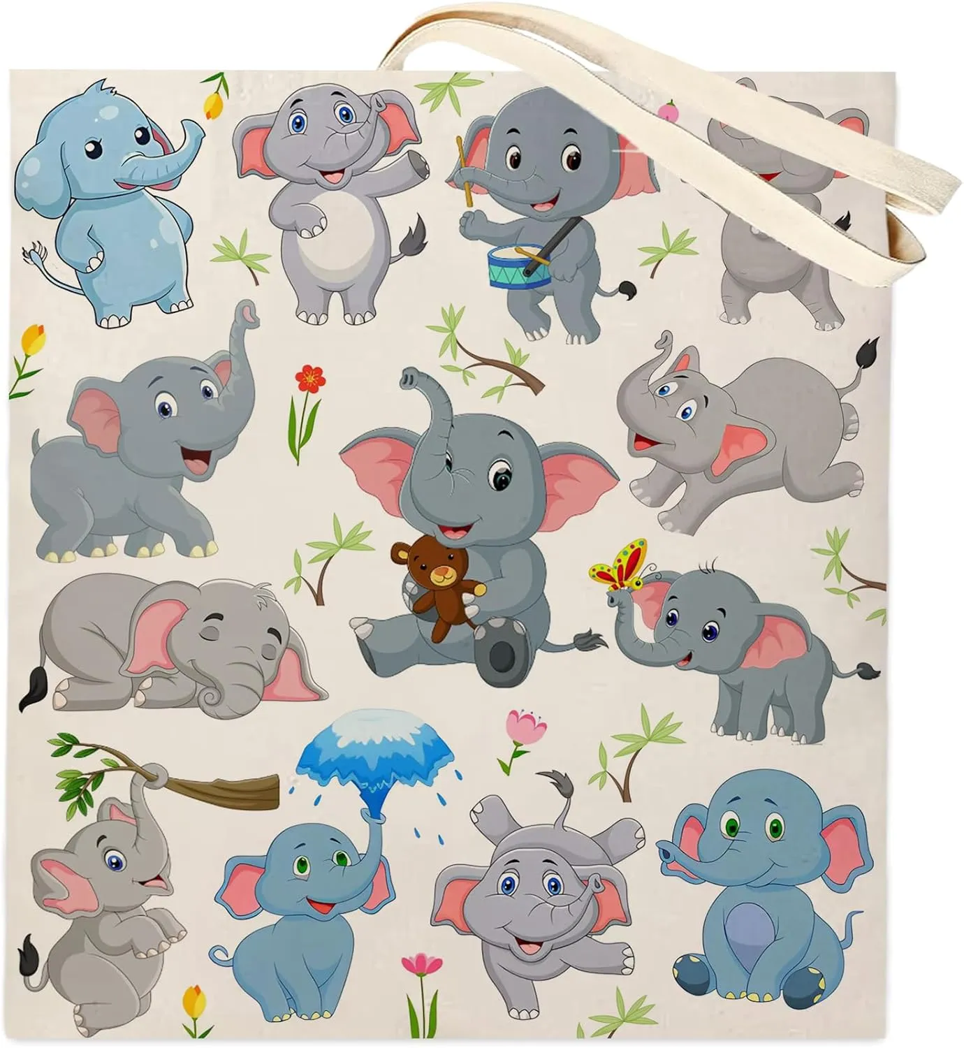DOOX Elephant Tote Bag, Canvas Reusable Shopping -Grocery/Beach/Gifts Bag - Birthday & Christmas Elephant Gifts for Women