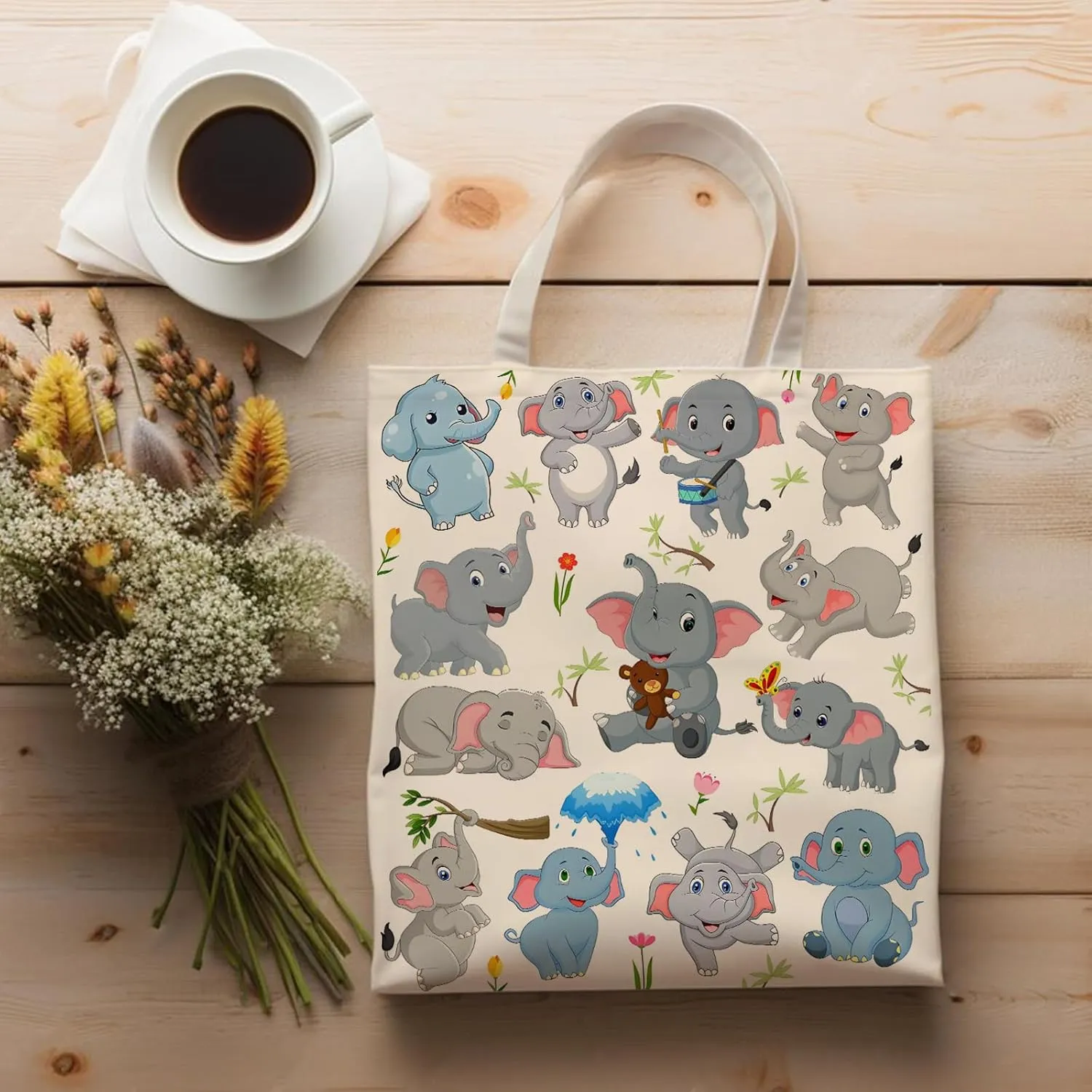 DOOX Elephant Tote Bag, Canvas Reusable Shopping -Grocery/Beach/Gifts Bag - Birthday & Christmas Elephant Gifts for Women