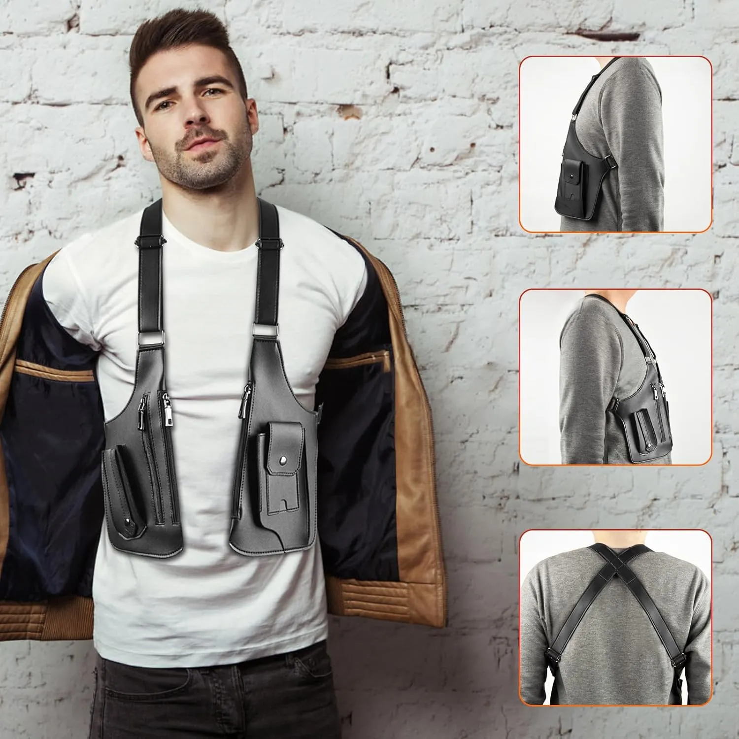 Double Shoulder Armpit Bag for Men, Anti-Theft Hidden Adjustable Strap Holster, Water Resistant Crossbody Pack