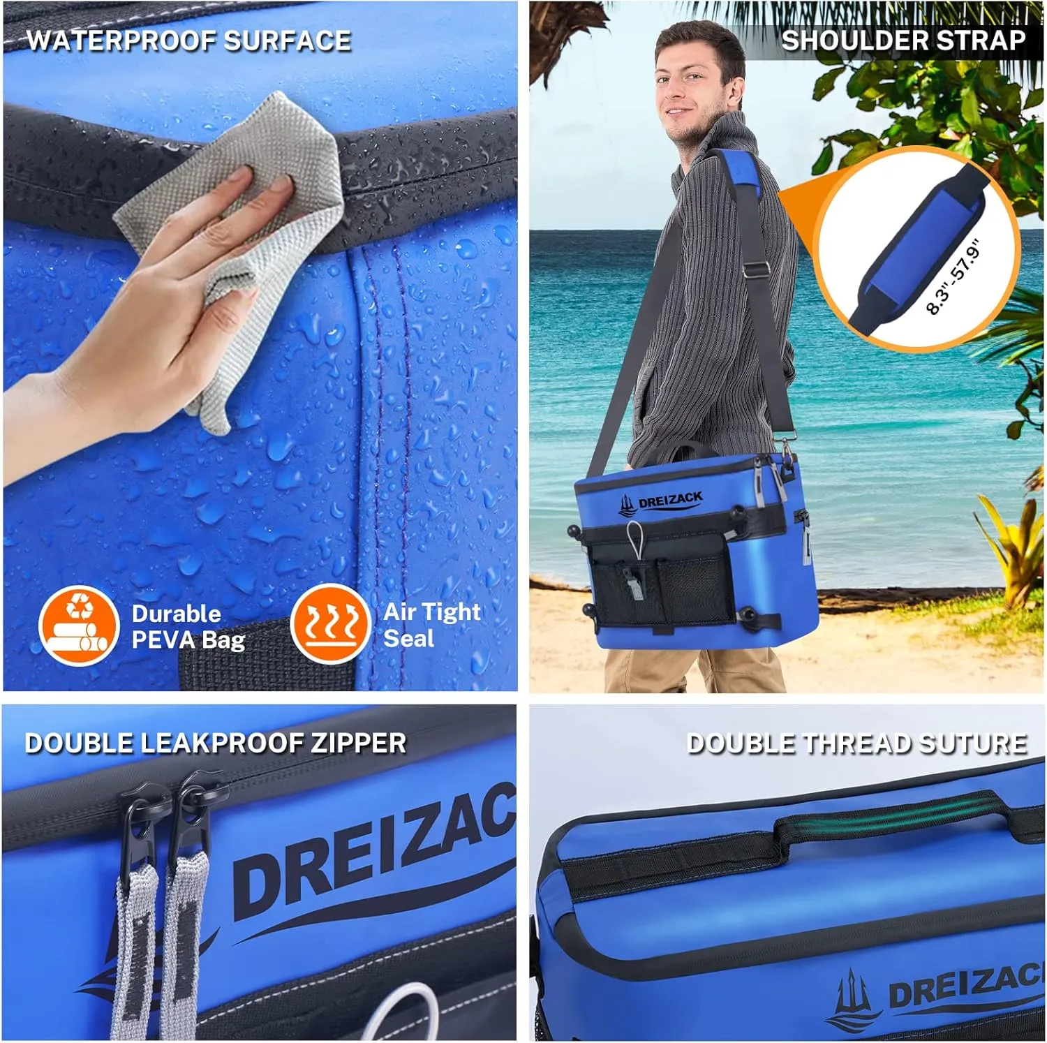 Dreizack Kayak Cooler Behind Seat, Waterproof Cooler for Kayaking,Paddle Board Cooler Compatible with Lawn-Chair Seat Kayak Accessories Cooler Bag Kayak Cooler Tow Behind for Camping Fishing
