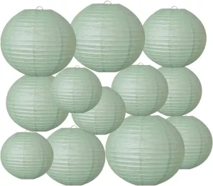 Dusty Sage Green Paper Lanterns Decorative Hanging Lanterns - Soft Matte Wedding Party Décor, Indoor Outdoor Boho Home Decoration (Size of 4”, 6”, 8”, 10”,12pc Set)