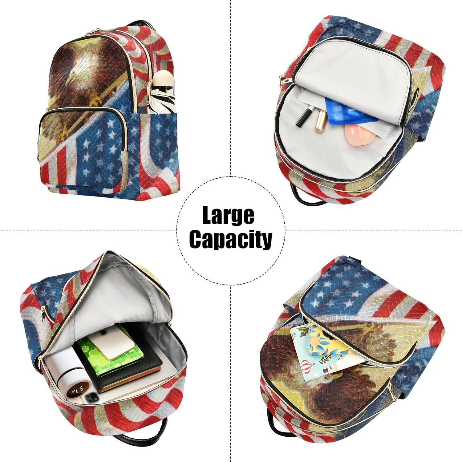 Eagle and American Flag Mini Backpack for Women, Travel Backpack Purse Daypack Shoulder Bag for Ladies