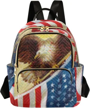 Eagle and American Flag Mini Backpack for Women, Travel Backpack Purse Daypack Shoulder Bag for Ladies