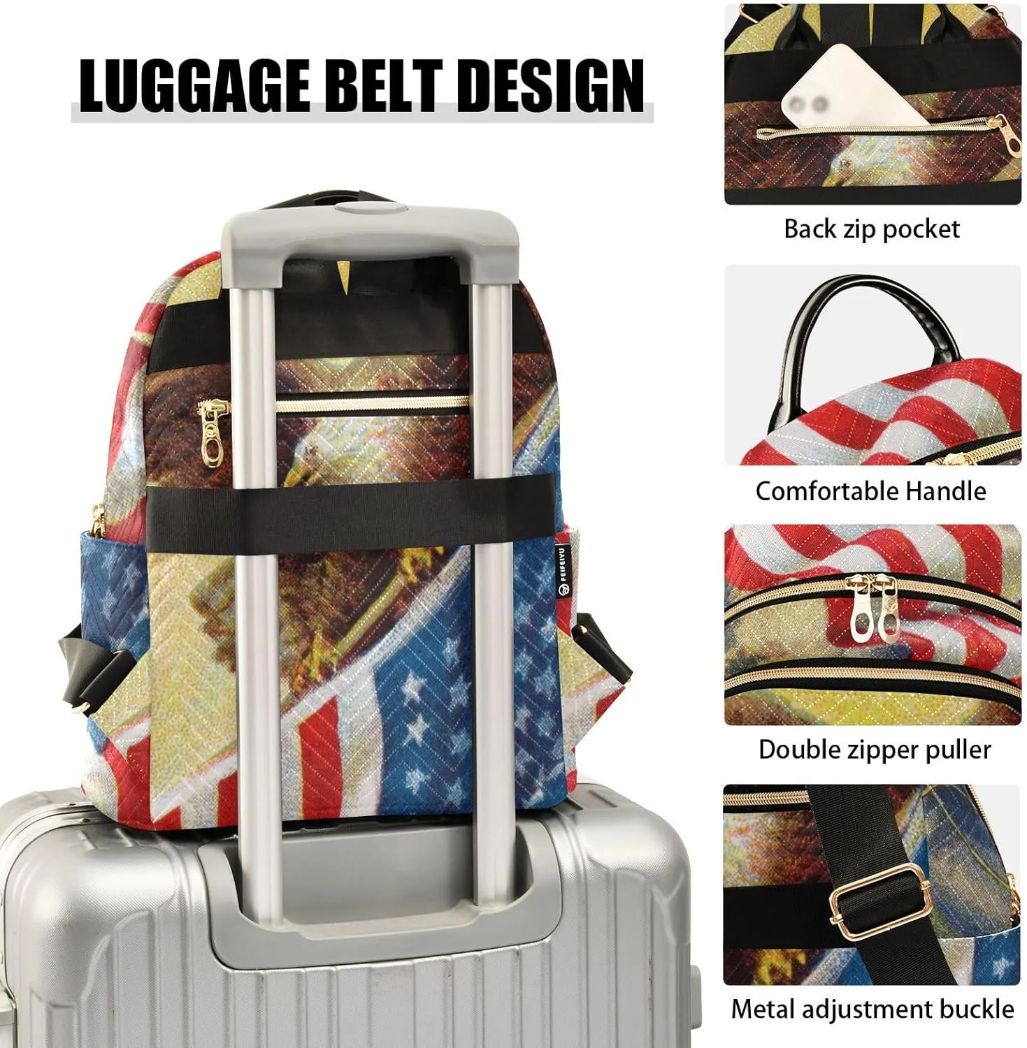 Eagle and American Flag Mini Backpack for Women, Travel Backpack Purse Daypack Shoulder Bag for Ladies