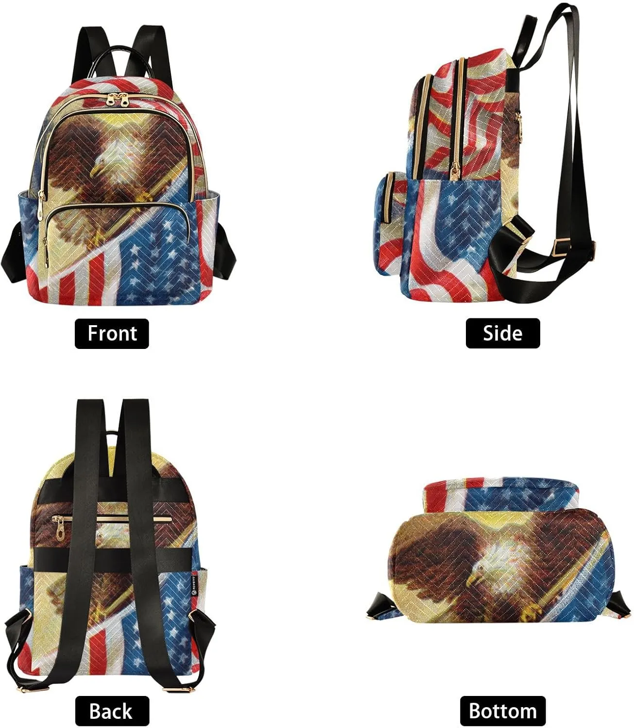 Eagle and American Flag Mini Backpack for Women, Travel Backpack Purse Daypack Shoulder Bag for Ladies