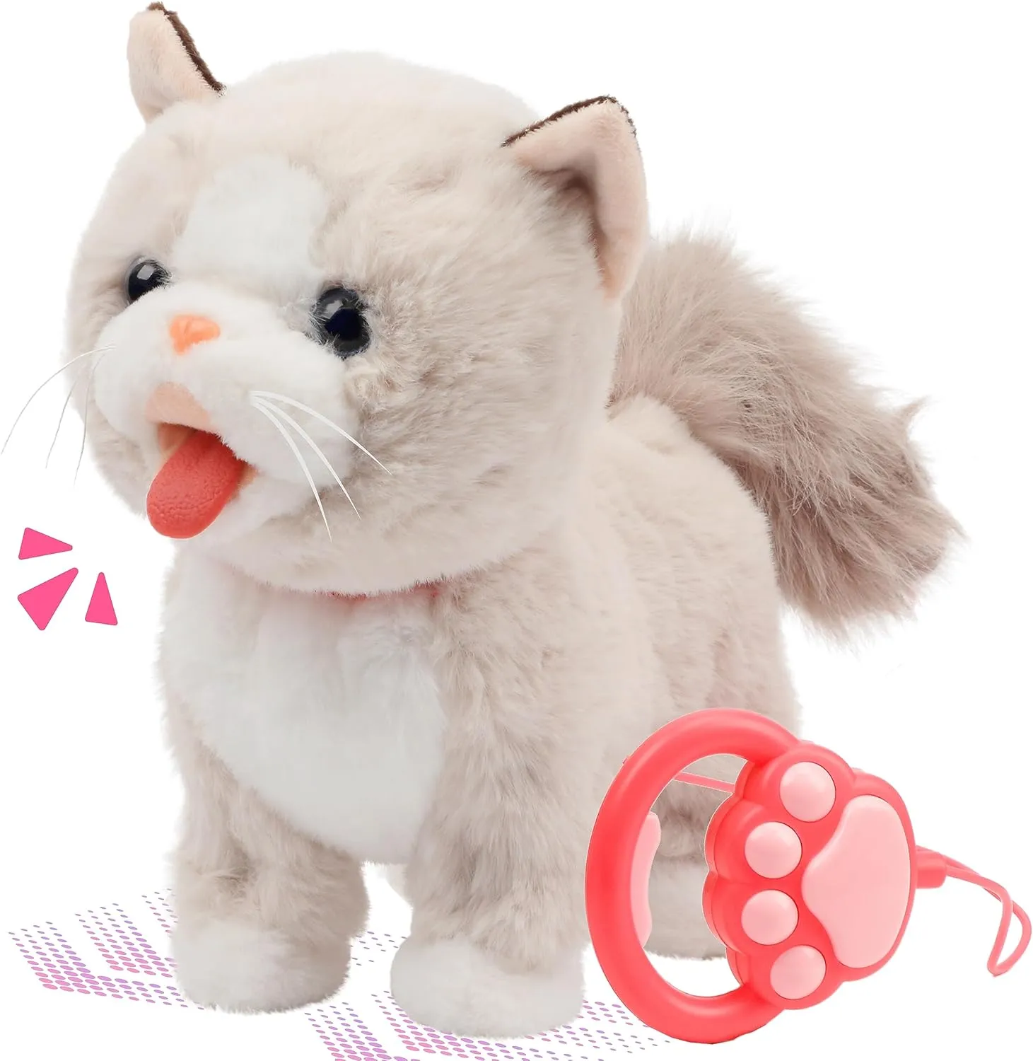 Easfan 12" Walking Kitty Electric Interactive Talking Musical Cat Plush Toy with Remote Control Leash Meowing Tail Wagging Christmas Birthday Gifts for Kids Toddlers, Beige