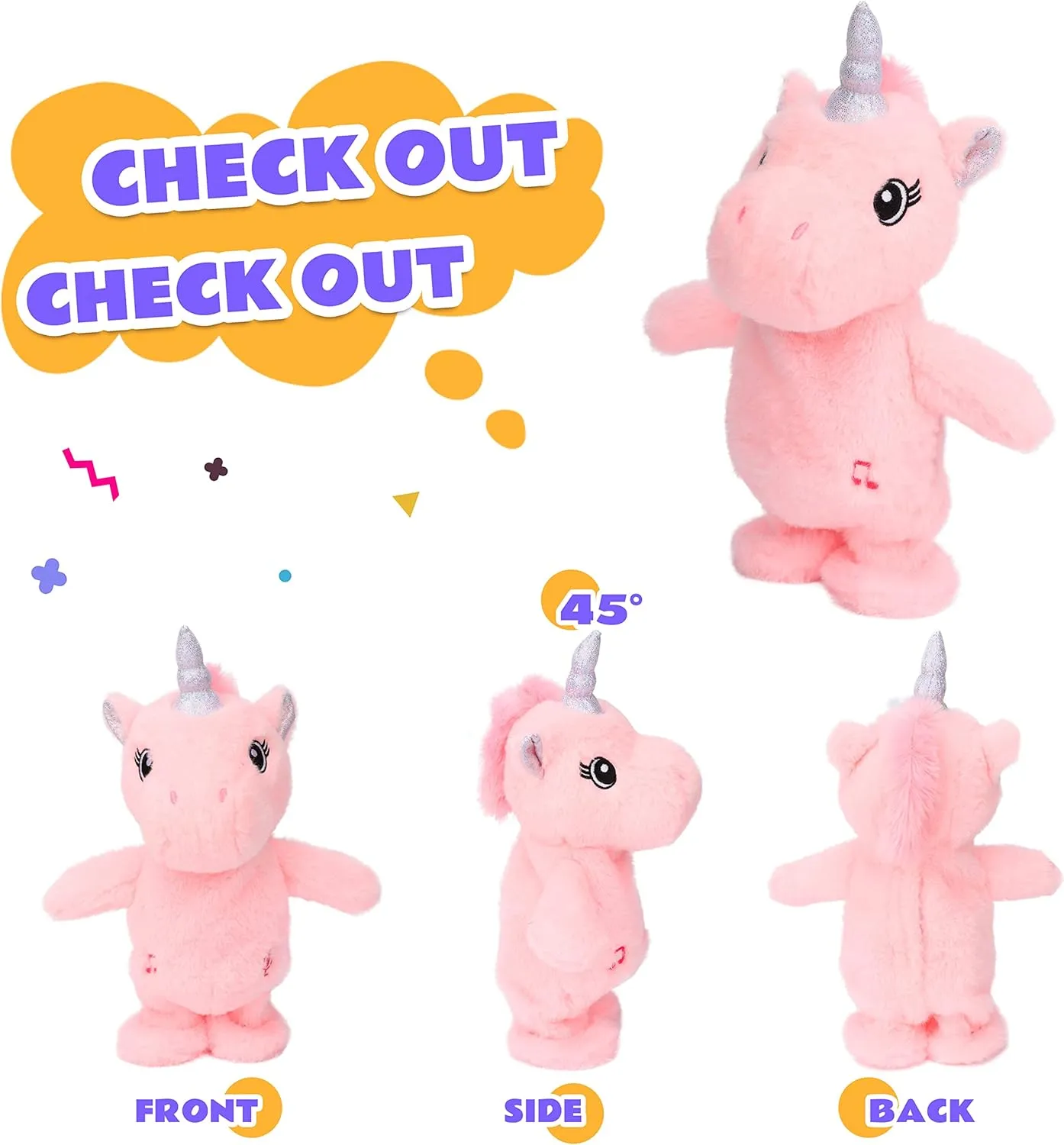 Easfan Talking Unicorn Repeats What You Say Walking Singing Stuffed Animal Electric Interactive Plush Toy Funny Animated Toy Mimicking Speaking Birthday for Kids Toddlers Pink,10''