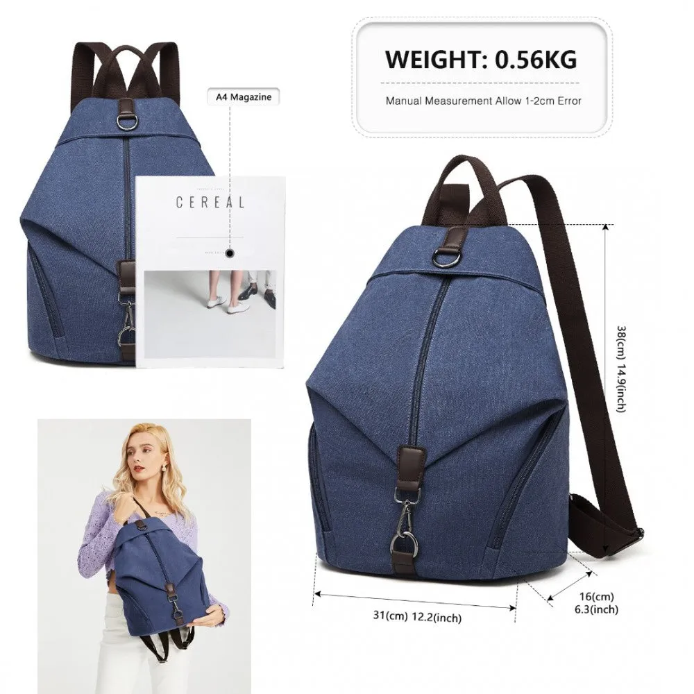 Eb2044 - Kono Fashion Anti-theft Canvas Backpack - Navy
