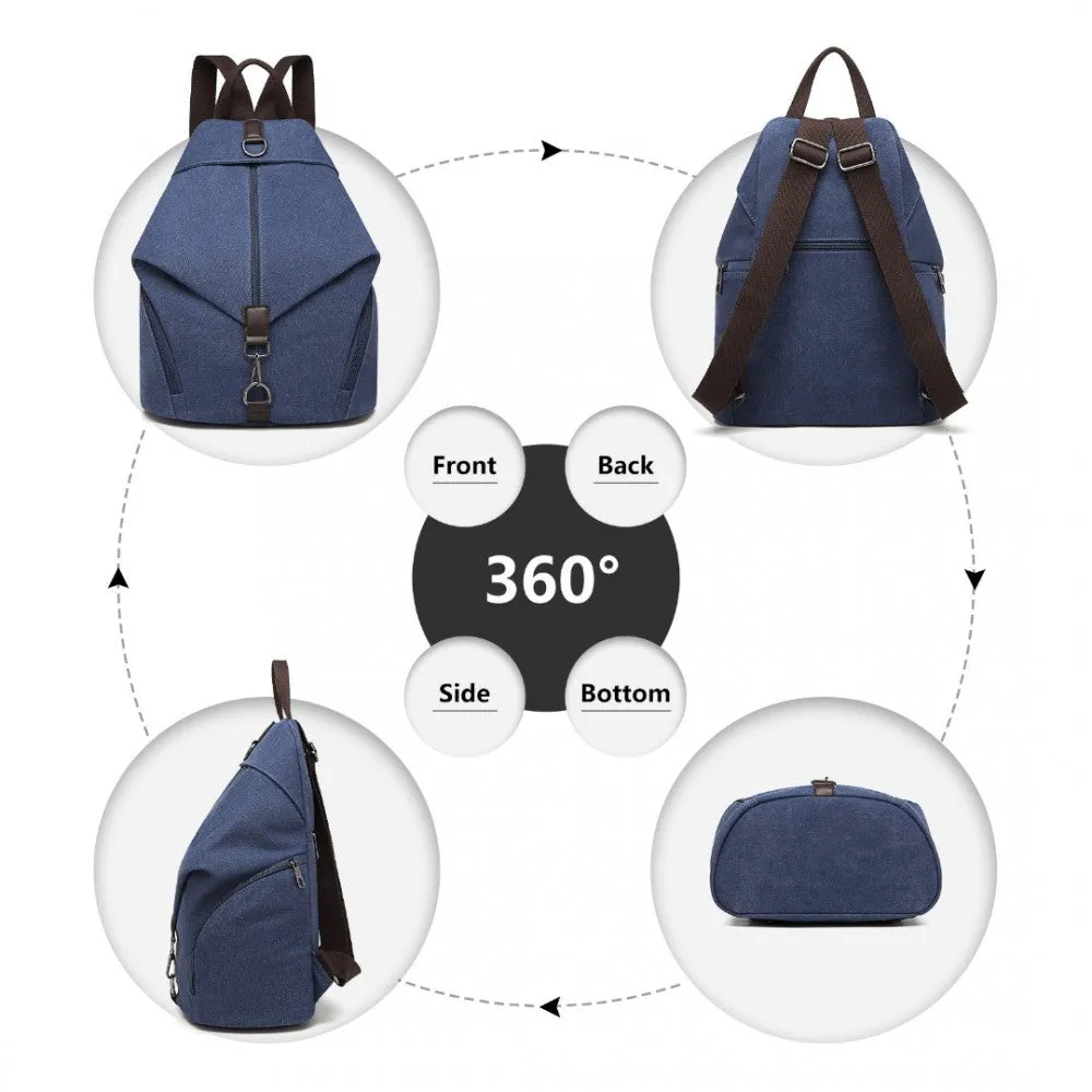 Eb2044 - Kono Fashion Anti-theft Canvas Backpack - Navy