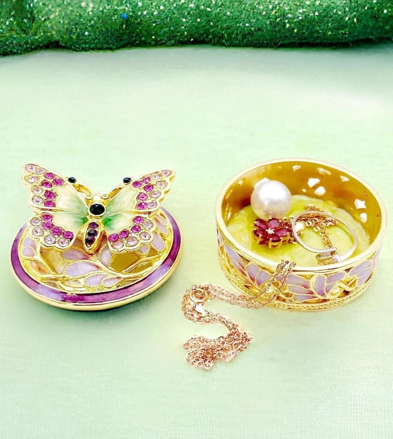 Elegant Butterfly Jewelry Trinket Boxes.Enameled Decorative Keepsake Ring Box Holder Necklace Earrings Organizer Home Decor.Butterfly Gifts for Women