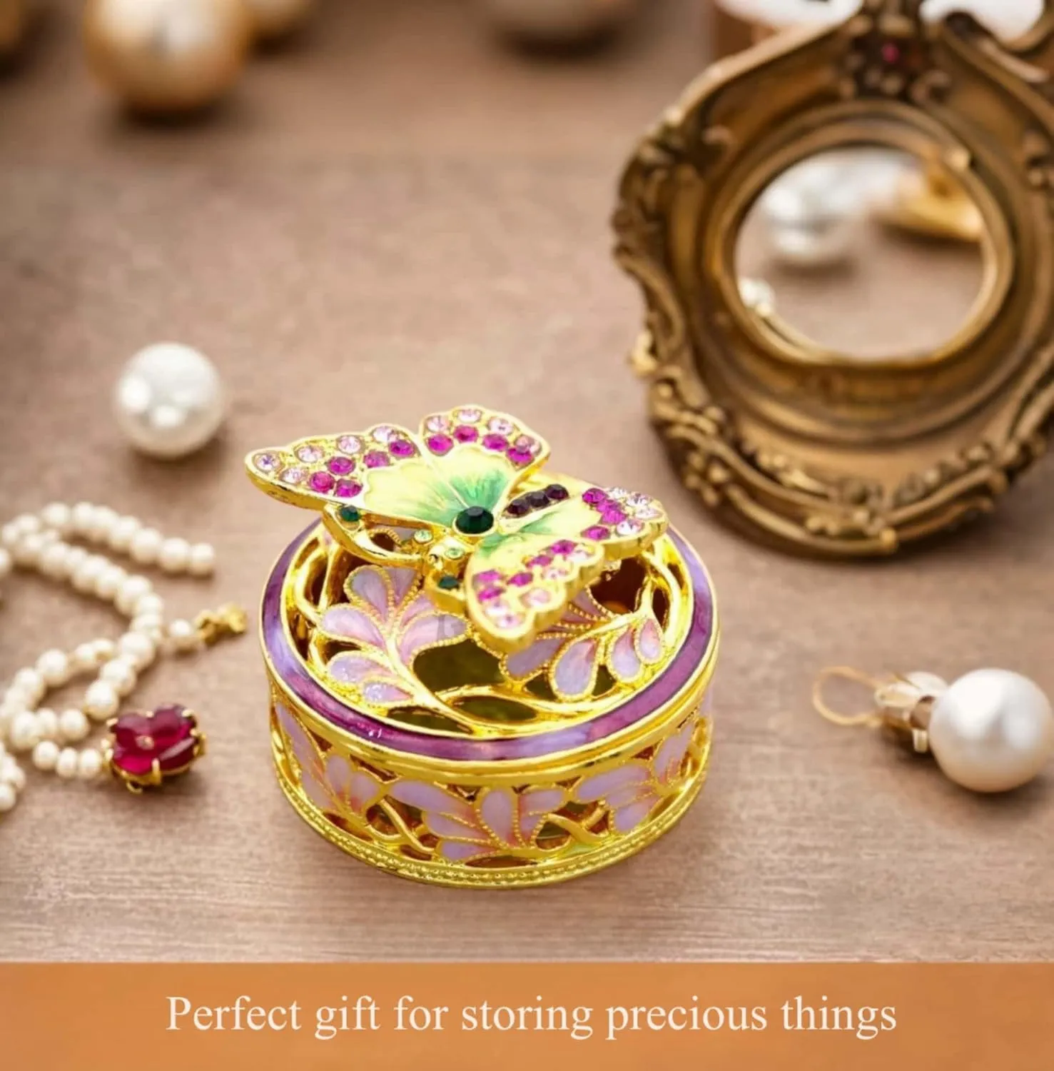 Elegant Butterfly Jewelry Trinket Boxes.Enameled Decorative Keepsake Ring Box Holder Necklace Earrings Organizer Home Decor.Butterfly Gifts for Women