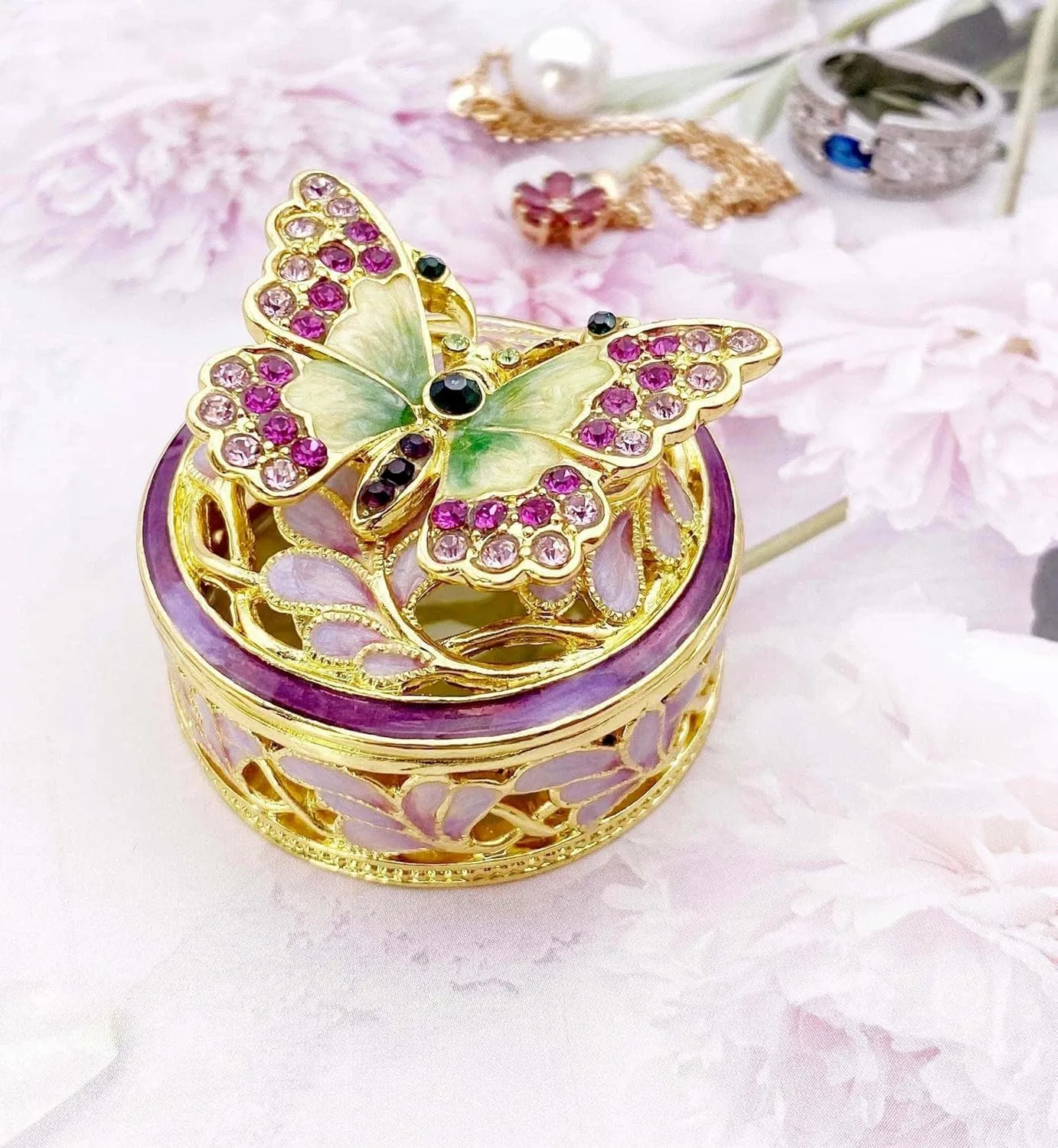 Elegant Butterfly Jewelry Trinket Boxes.Enameled Decorative Keepsake Ring Box Holder Necklace Earrings Organizer Home Decor.Butterfly Gifts for Women