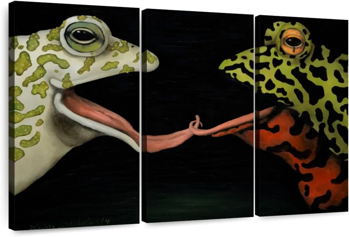Elephant Stock - Horny Toads I Wall Art - Horizontal Multi Panel Canvas - 3 Piece Living Room Wall Decor - Painting Funny Animal Multi Piece Wall Art - Black And Green Decor by Leah Saulnier - 23" x 14"