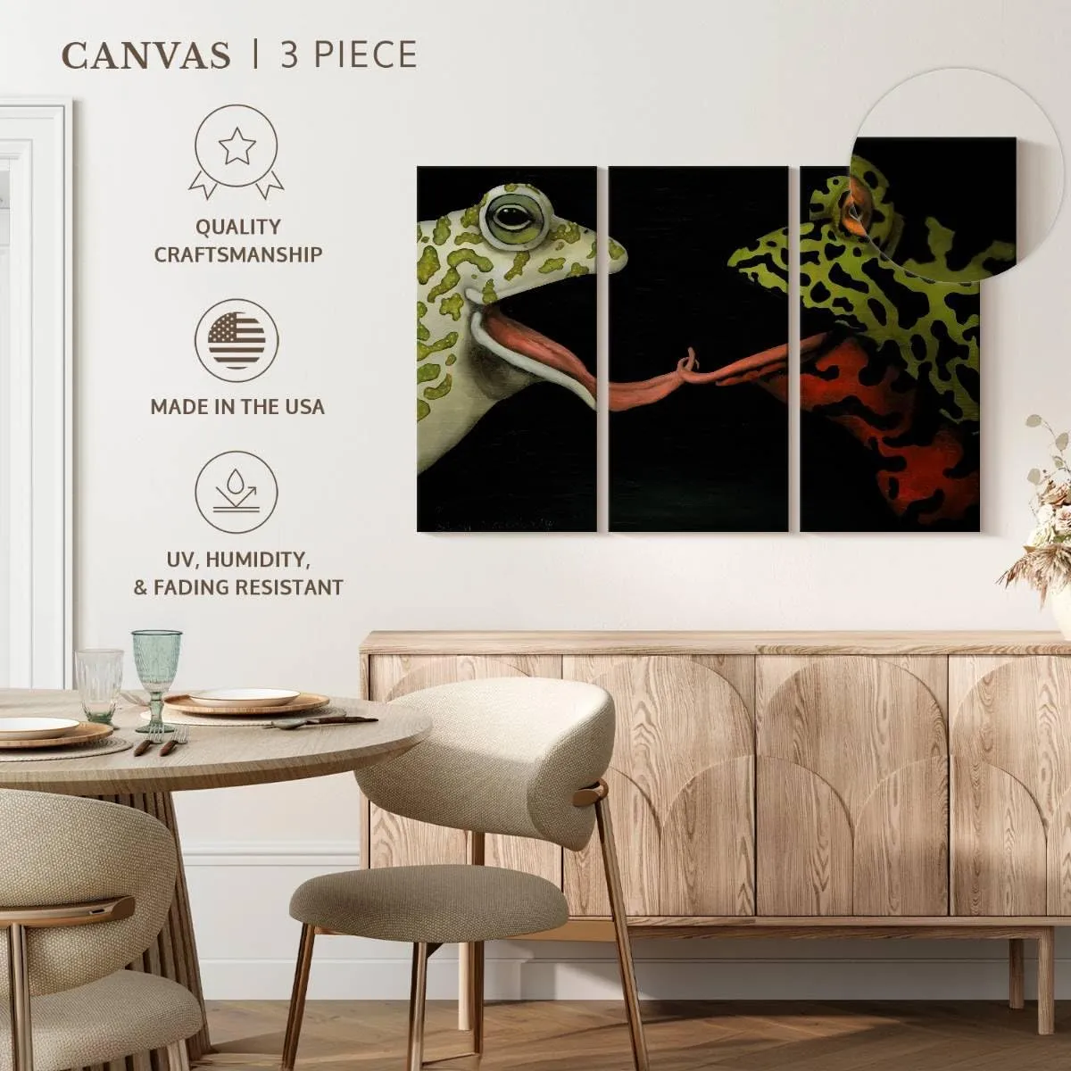 Elephant Stock - Horny Toads I Wall Art - Horizontal Multi Panel Canvas - 3 Piece Living Room Wall Decor - Painting Funny Animal Multi Piece Wall Art - Black And Green Decor by Leah Saulnier - 23" x 14"