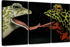 Elephant Stock - Horny Toads I Wall Art - Horizontal Multi Panel Canvas - 3 Piece Living Room Wall Decor - Painting Funny Animal Multi Piece Wall Art - Black And Green Decor by Leah Saulnier - 23" x 14"