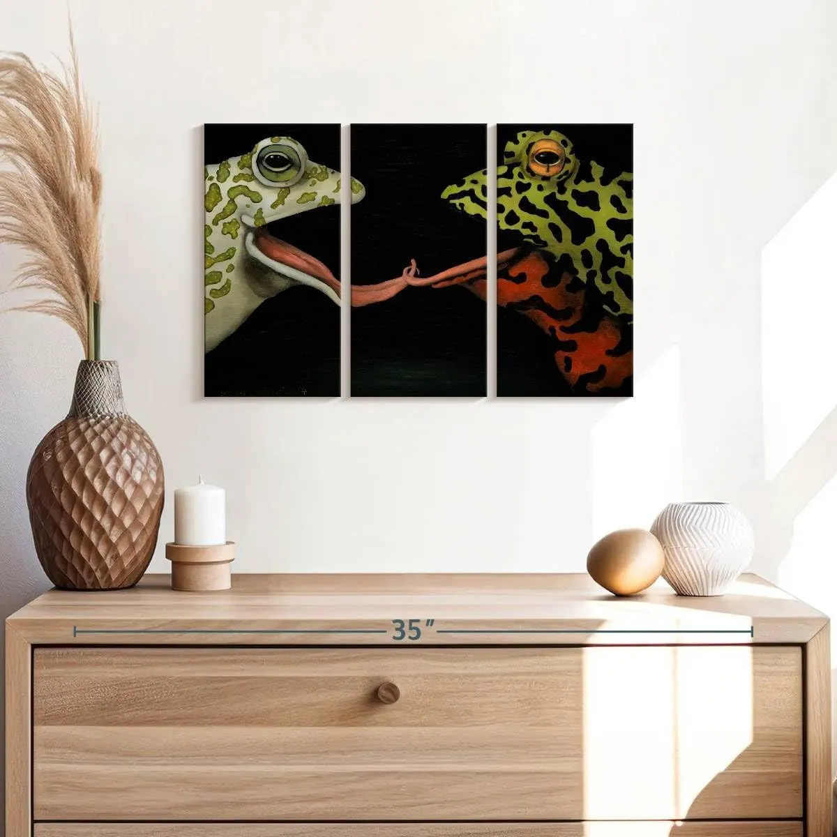 Elephant Stock - Horny Toads I Wall Art - Horizontal Multi Panel Canvas - 3 Piece Living Room Wall Decor - Painting Funny Animal Multi Piece Wall Art - Black And Green Decor by Leah Saulnier - 23" x 14"