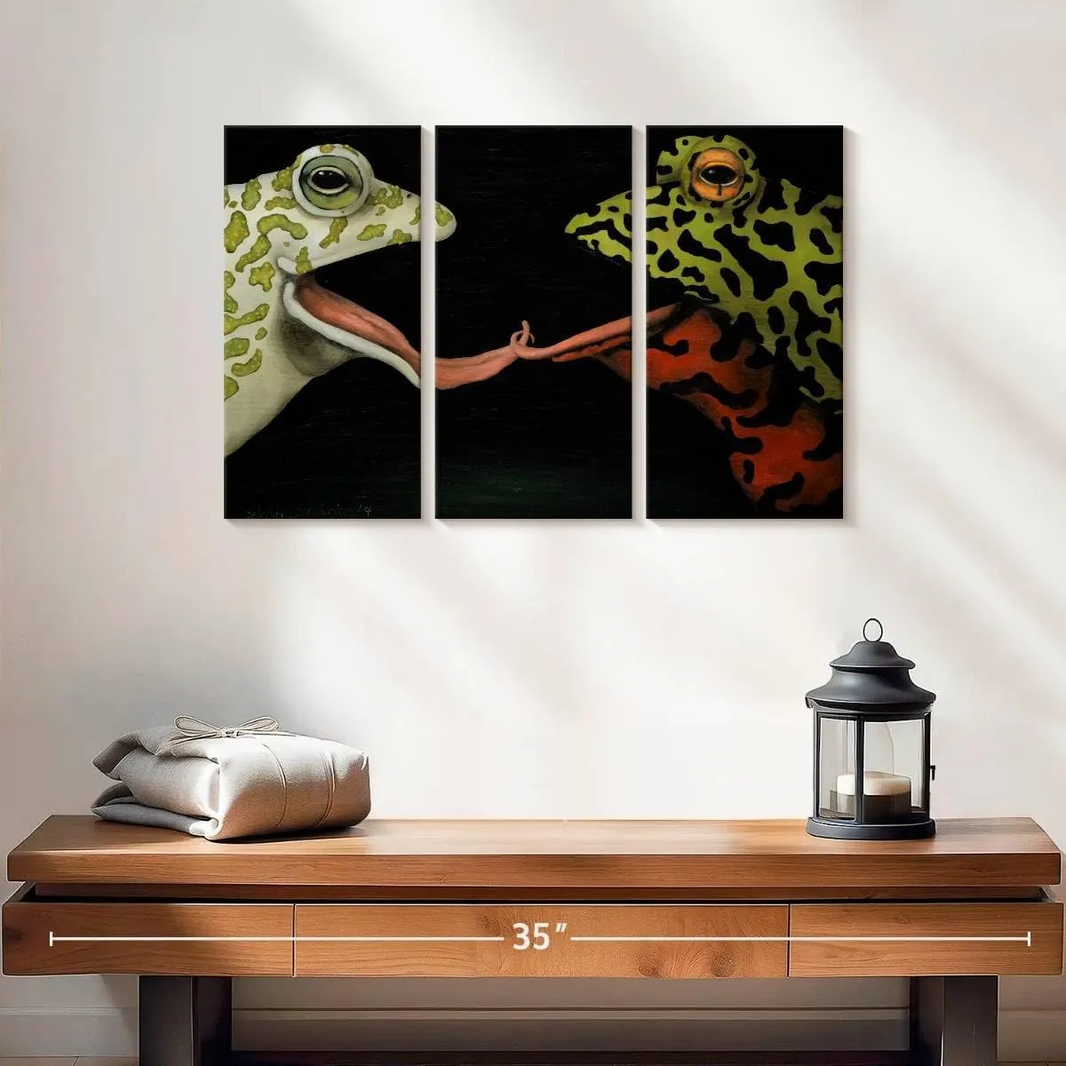 Elephant Stock - Horny Toads I Wall Art - Horizontal Multi Panel Canvas - 3 Piece Living Room Wall Decor - Painting Funny Animal Multi Piece Wall Art - Black And Green Decor by Leah Saulnier - 23" x 14"