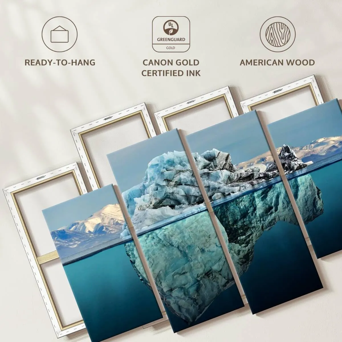 Elephant Stock - Iceberg Seascape Wall Art - Horizontal Multi Panel Canvas - 4 Piece Living Room Wall Decor - Photography Beach Multi Piece Wall Art - Black And Blue Decor - 30" x 18"