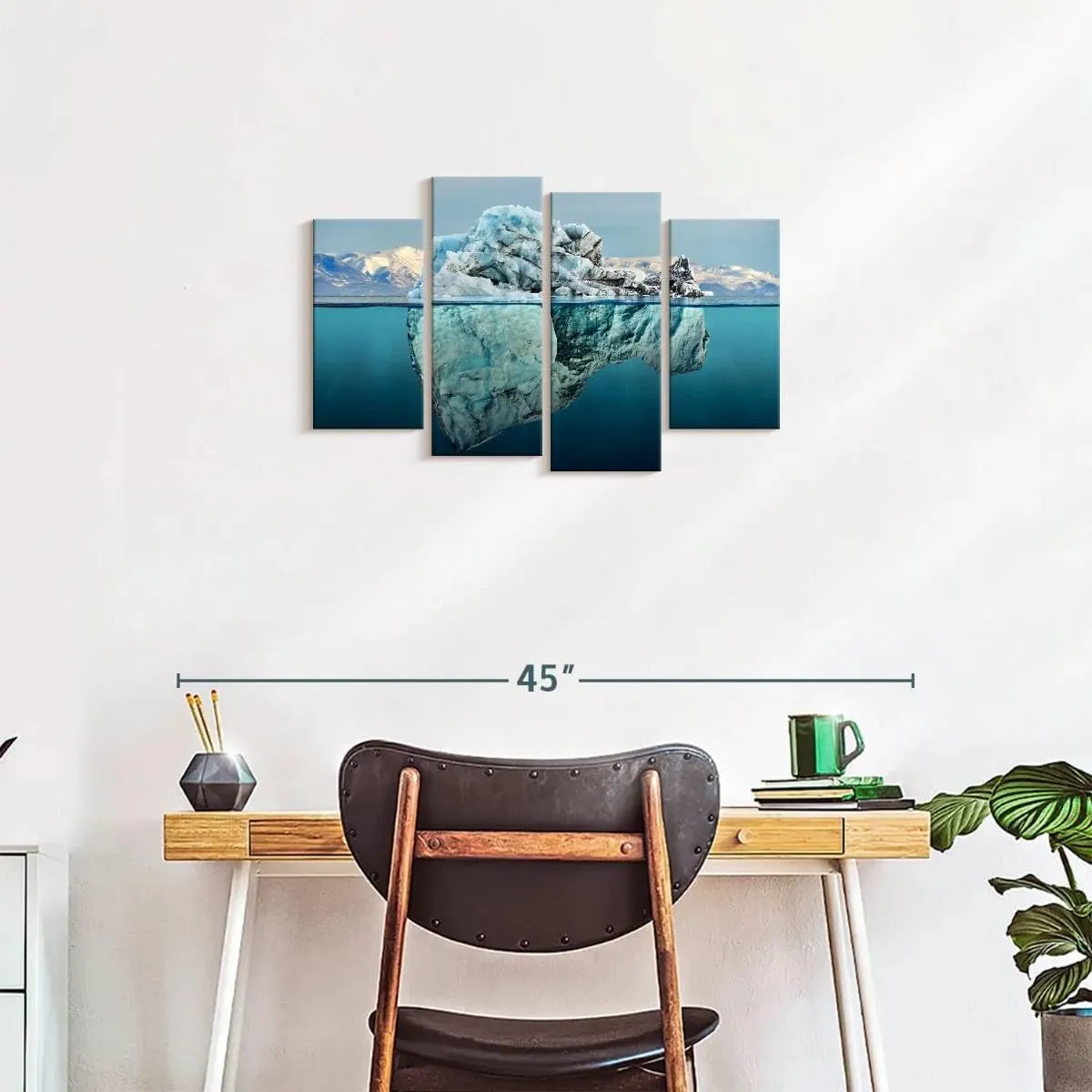 Elephant Stock - Iceberg Seascape Wall Art - Horizontal Multi Panel Canvas - 4 Piece Living Room Wall Decor - Photography Beach Multi Piece Wall Art - Black And Blue Decor - 30" x 18"