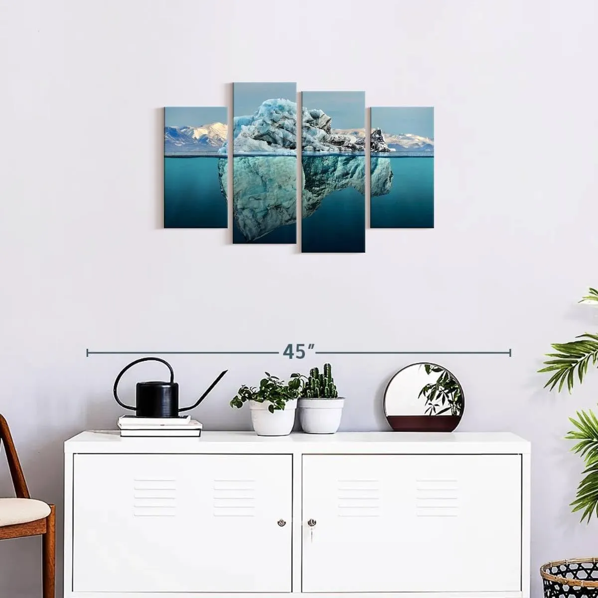 Elephant Stock - Iceberg Seascape Wall Art - Horizontal Multi Panel Canvas - 4 Piece Living Room Wall Decor - Photography Beach Multi Piece Wall Art - Black And Blue Decor - 30" x 18"