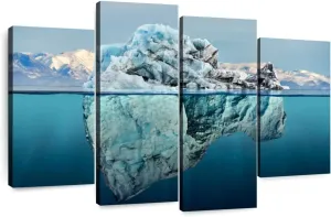 Elephant Stock - Iceberg Seascape Wall Art - Horizontal Multi Panel Canvas - 4 Piece Living Room Wall Decor - Photography Beach Multi Piece Wall Art - Black And Blue Decor - 30" x 18"