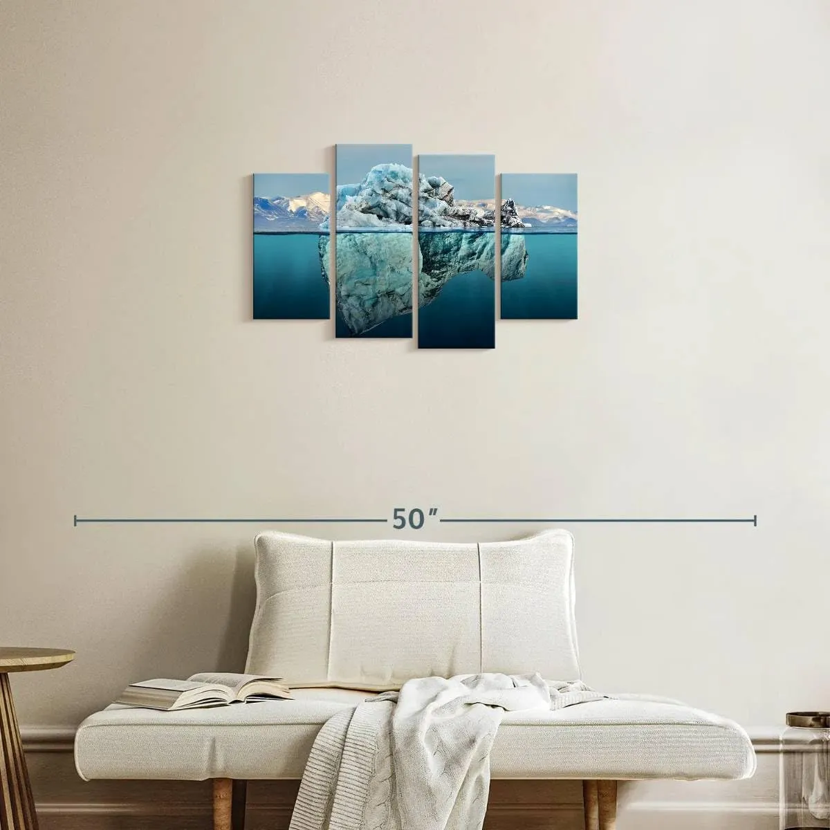 Elephant Stock - Iceberg Seascape Wall Art - Horizontal Multi Panel Canvas - 4 Piece Living Room Wall Decor - Photography Beach Multi Piece Wall Art - Black And Blue Decor - 30" x 18"