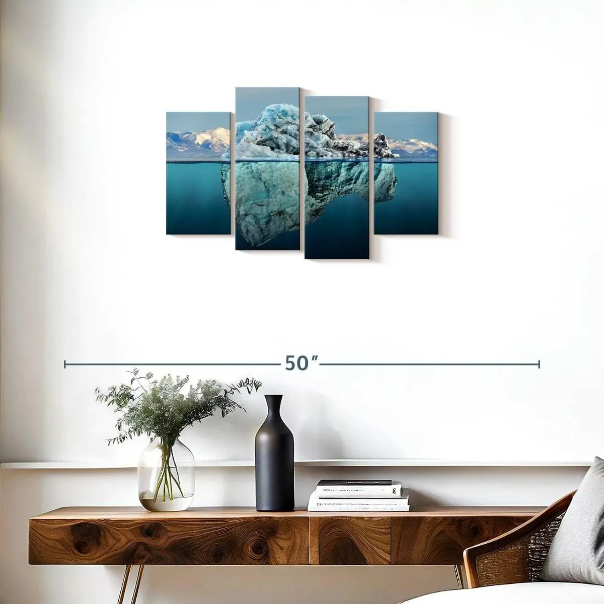 Elephant Stock - Iceberg Seascape Wall Art - Horizontal Multi Panel Canvas - 4 Piece Living Room Wall Decor - Photography Beach Multi Piece Wall Art - Black And Blue Decor - 30" x 18"