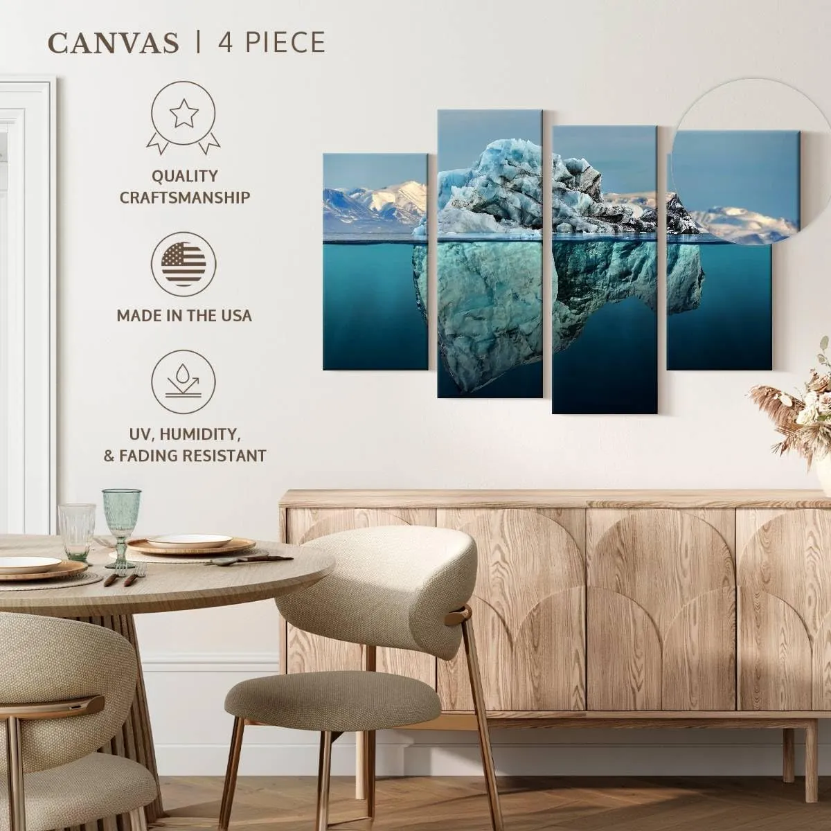 Elephant Stock - Iceberg Seascape Wall Art - Horizontal Multi Panel Canvas - 4 Piece Living Room Wall Decor - Photography Beach Multi Piece Wall Art - Black And Blue Decor - 30" x 18"