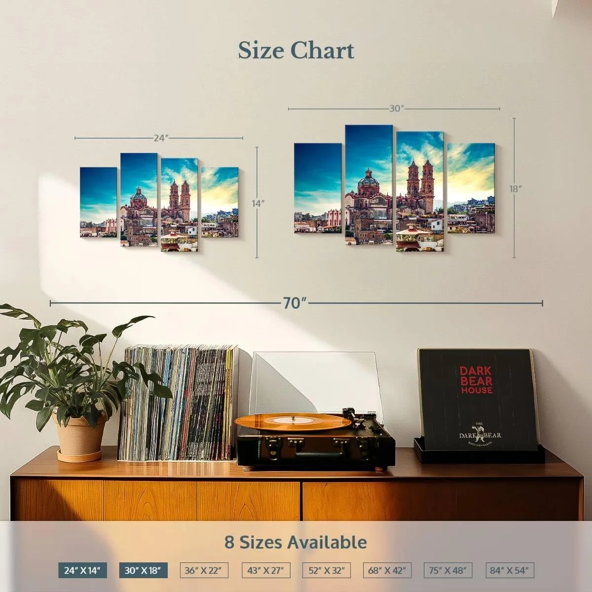Elephant Stock - Taxco Plaza Wall Art - Horizontal Multi Panel Canvas - 4 Piece Living Room Wall Decor - Photography Places Multi Piece Wall Art - Blue And Brown Decor - 24" x 14"