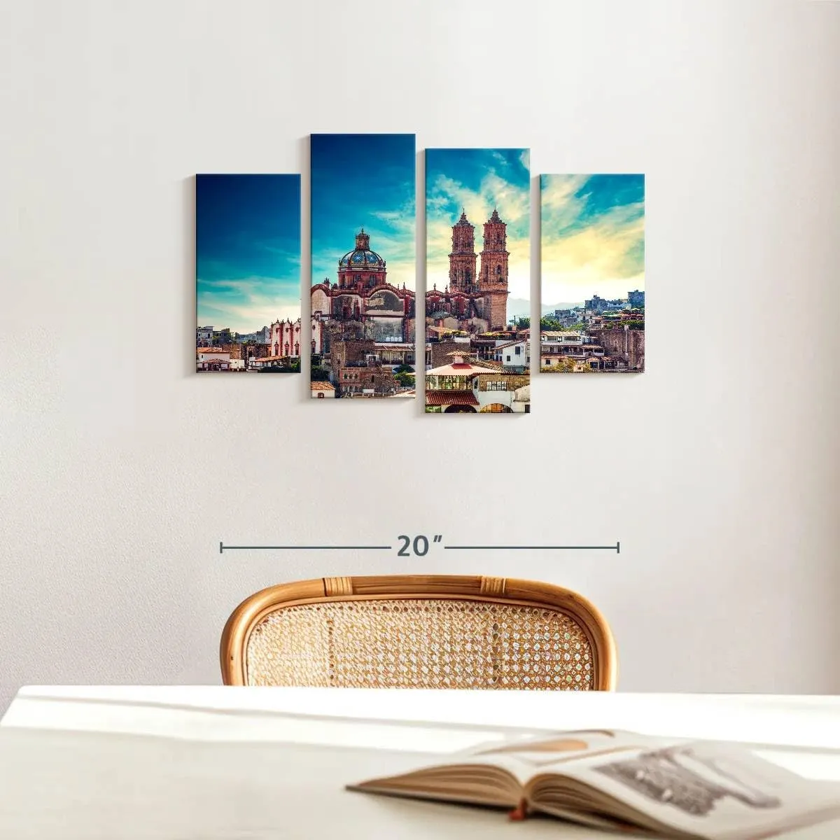 Elephant Stock - Taxco Plaza Wall Art - Horizontal Multi Panel Canvas - 4 Piece Living Room Wall Decor - Photography Places Multi Piece Wall Art - Blue And Brown Decor - 24" x 14"