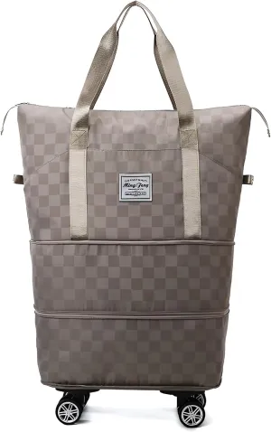 Ellniges]【Rolling Travel Bag with Wheels Oxford Canvas Luggage for Women, Spacious 55L Carry-On Trolley Bag with Retractable Handle, Lightweight Design for Airport, Train Station, Vacation Essential