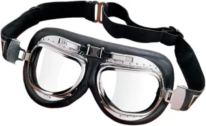 Emgo Roadhawk Leather One-Piece Anti-Fog Lens Goggles (Chrome Finish)