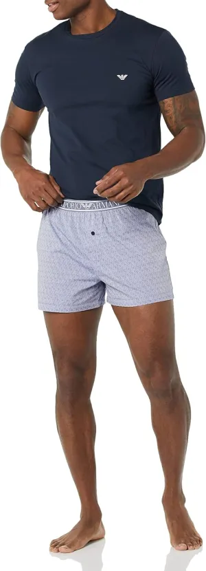 Emporio Armani Men's Yarn Dyed Woven Pyjama T-shirt and Boxer Set