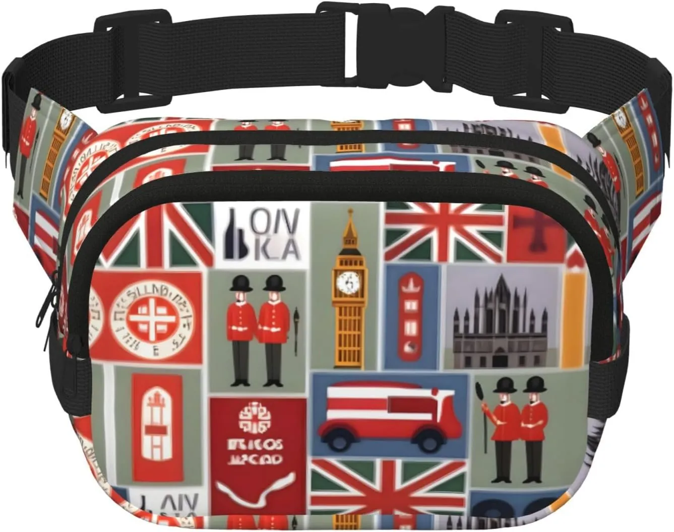 England Symbols Print Square Double Layer functionality Waist Bag Unisex Crossbody Pack Travel Workout