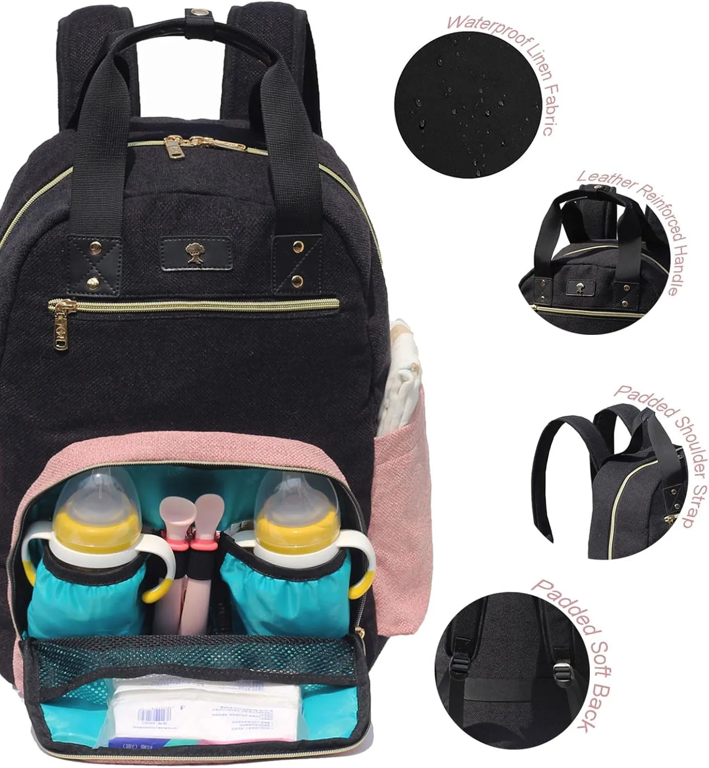 ESVAN Diaper Bag Backpack, Large Capacity Multifunction Baby Essentials Fashion Travel Pack Linen Canvas office Laptop Bag