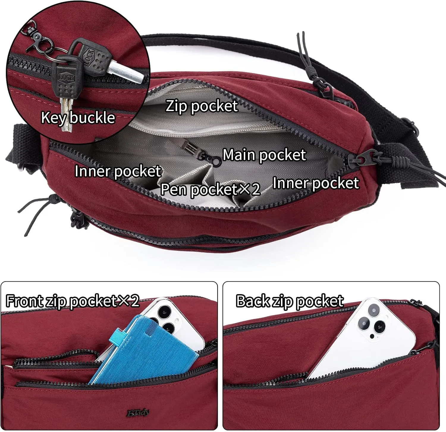 ETidy Nylon Crossbody Bag For Women Waterproof Lightweight Casual Shoulder Purse Hobo Bag