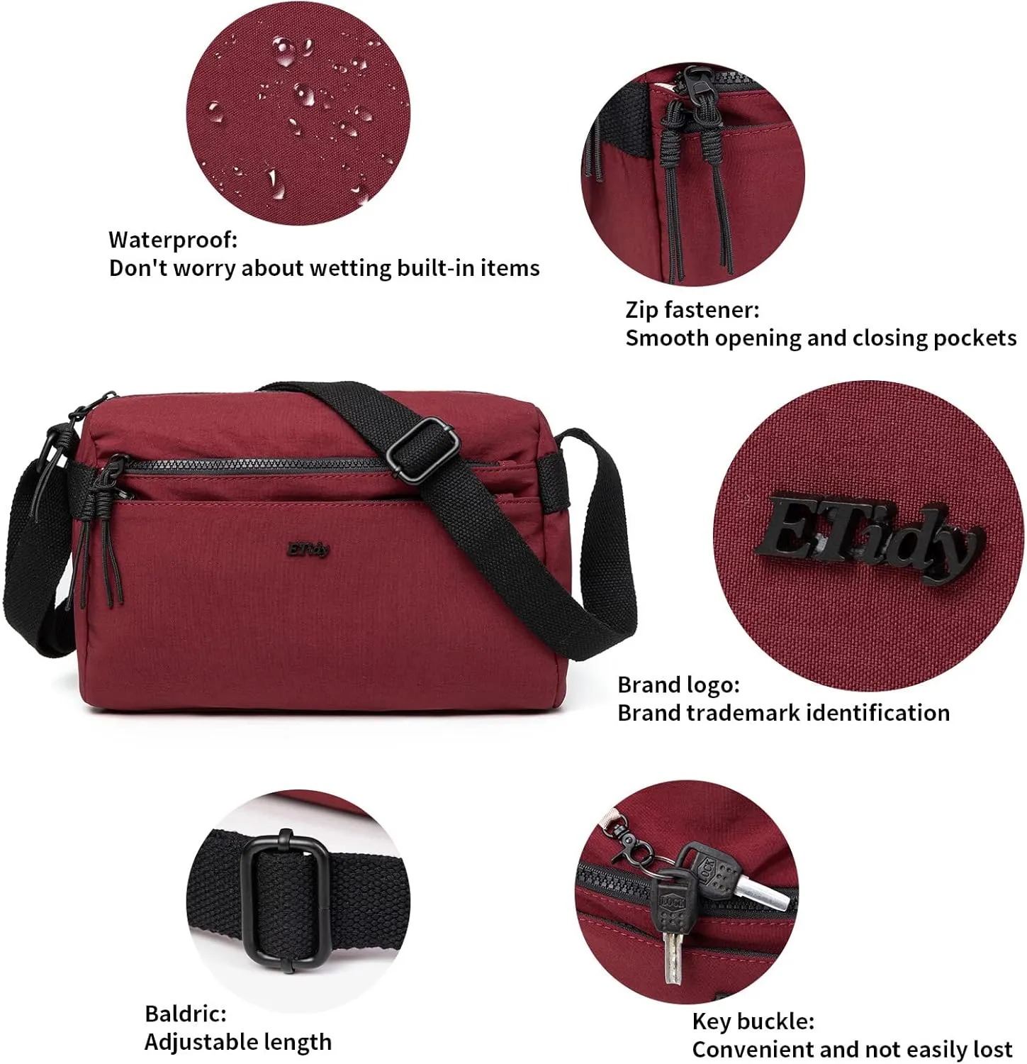 ETidy Nylon Crossbody Bag For Women Waterproof Lightweight Casual Shoulder Purse Hobo Bag
