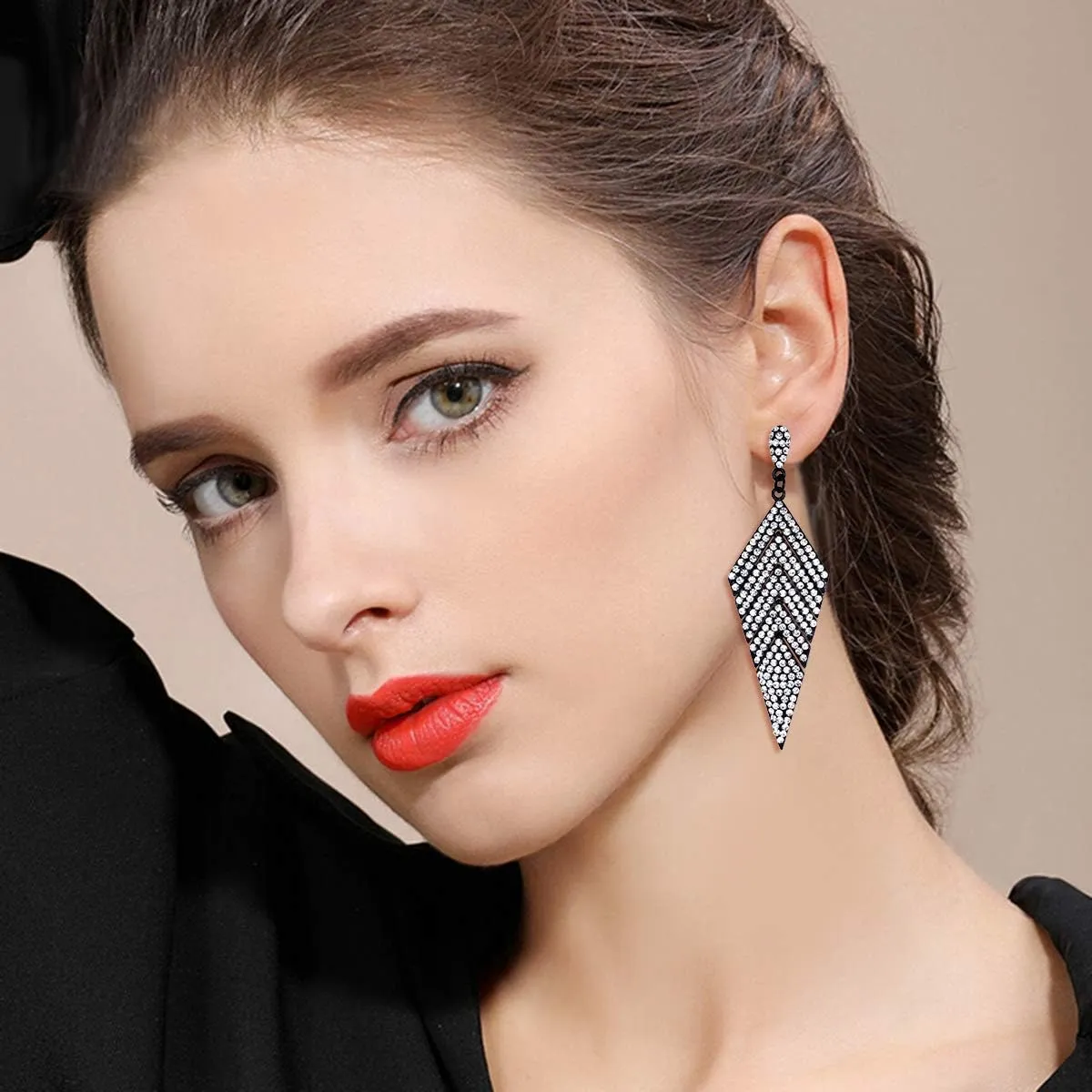 EVER FAITH Women's Crystal Elegant Vintage Banquet Multi-layered Rhombus Dangle Pierced Earrings