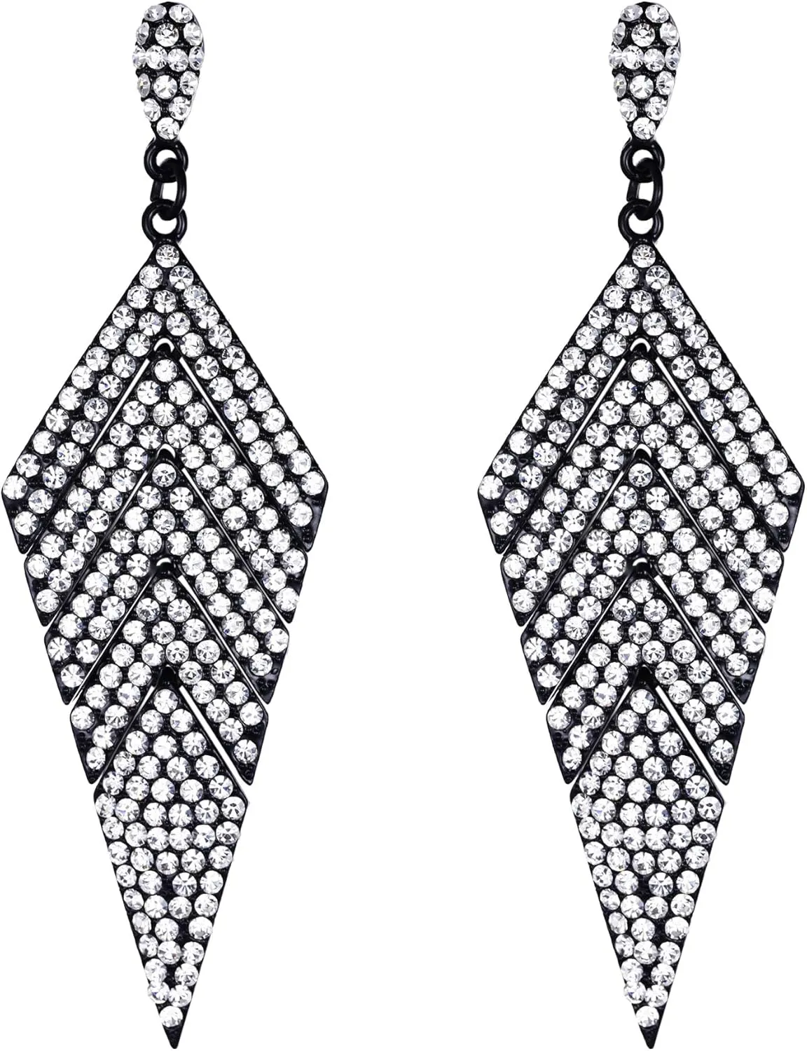 EVER FAITH Women's Crystal Elegant Vintage Banquet Multi-layered Rhombus Dangle Pierced Earrings