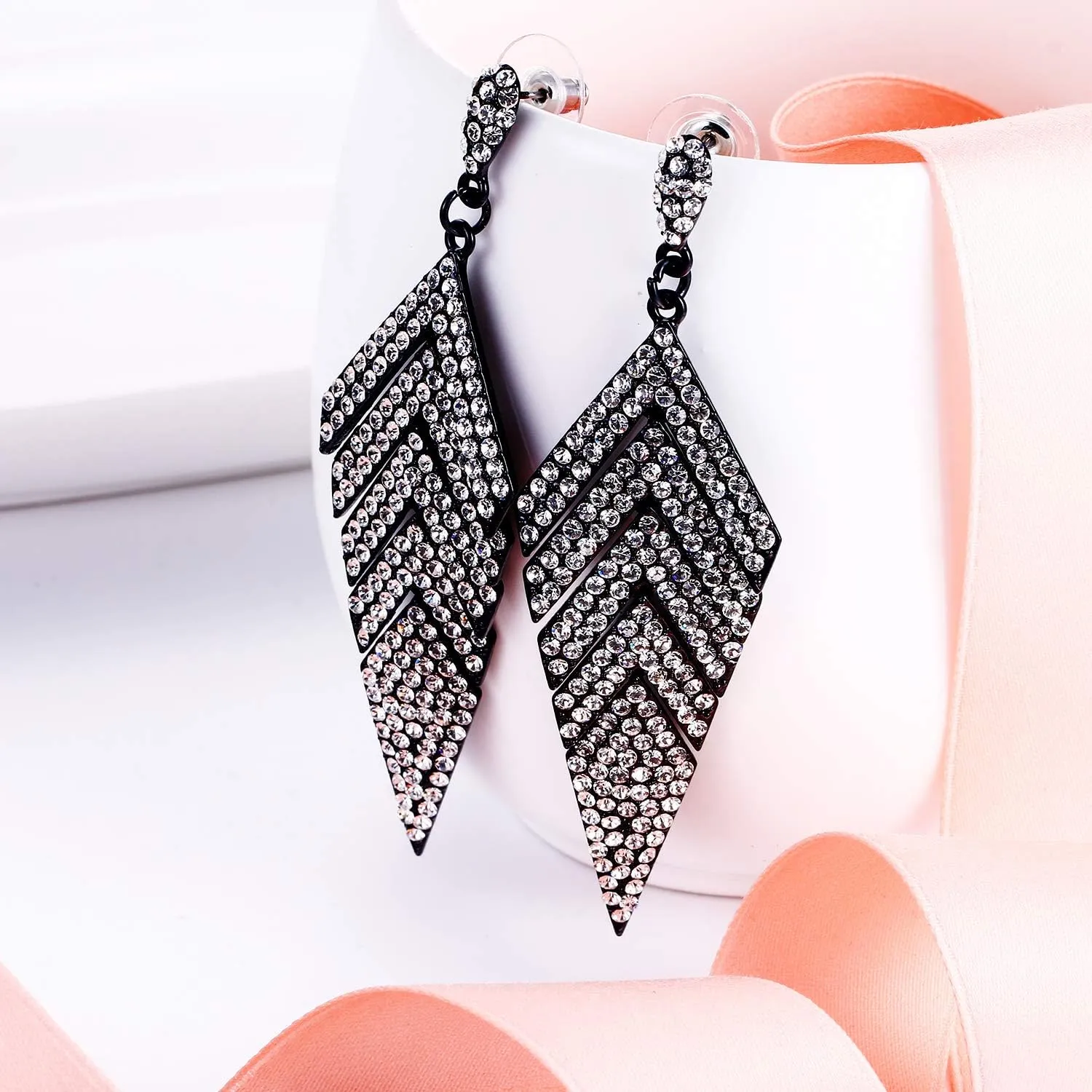 EVER FAITH Women's Crystal Elegant Vintage Banquet Multi-layered Rhombus Dangle Pierced Earrings