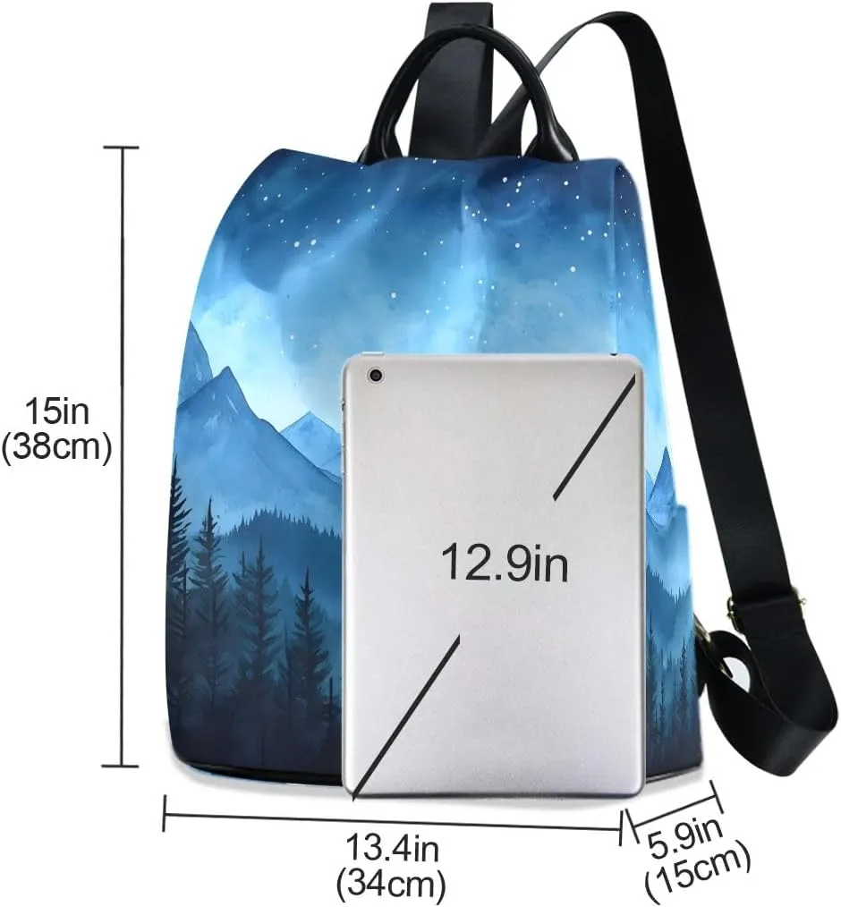 Evergreen Trees Watercolor Backpack Purse for Women Rucksack Anti Theft Handbag with Pompom Travel Bag
