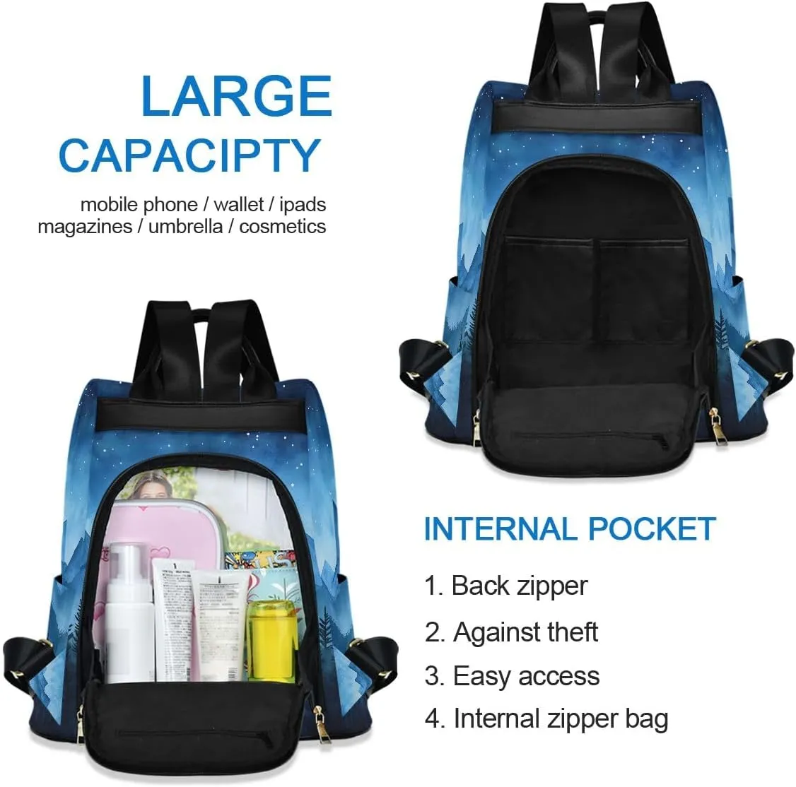 Evergreen Trees Watercolor Backpack Purse for Women Rucksack Anti Theft Handbag with Pompom Travel Bag