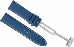 Ewatchparts 18-19-20-22-24mm Leather Watch Band Strap Smooth Compatible With Omega Seamaster Waterproof Blue