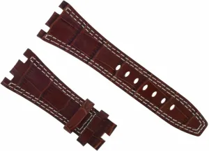 Ewatchparts 28mm Leather Watch Band Strap Compatible With Audemars Piguet Offshore Safari Watch Brown With White Stitching