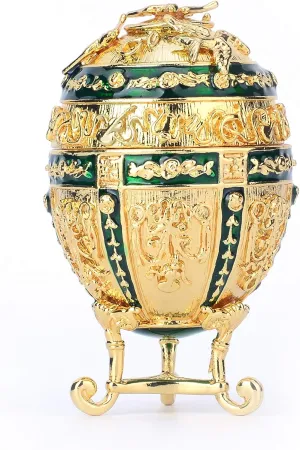 Faberge Egg Jewelry Trinket Box Classic Hand-Painted Ornaments Metal Vintage Craft Gift for Home Decor