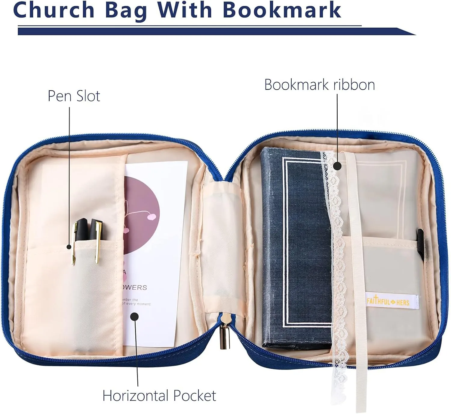 Faithful Hers Floral Bible Cover Case with Scripture Carrying Book Case Church Bag with Protective with Handle, Zipper and Pockets for Standard Size Bible, Gift for Women Girl Kids 11“x8.5”x2.5