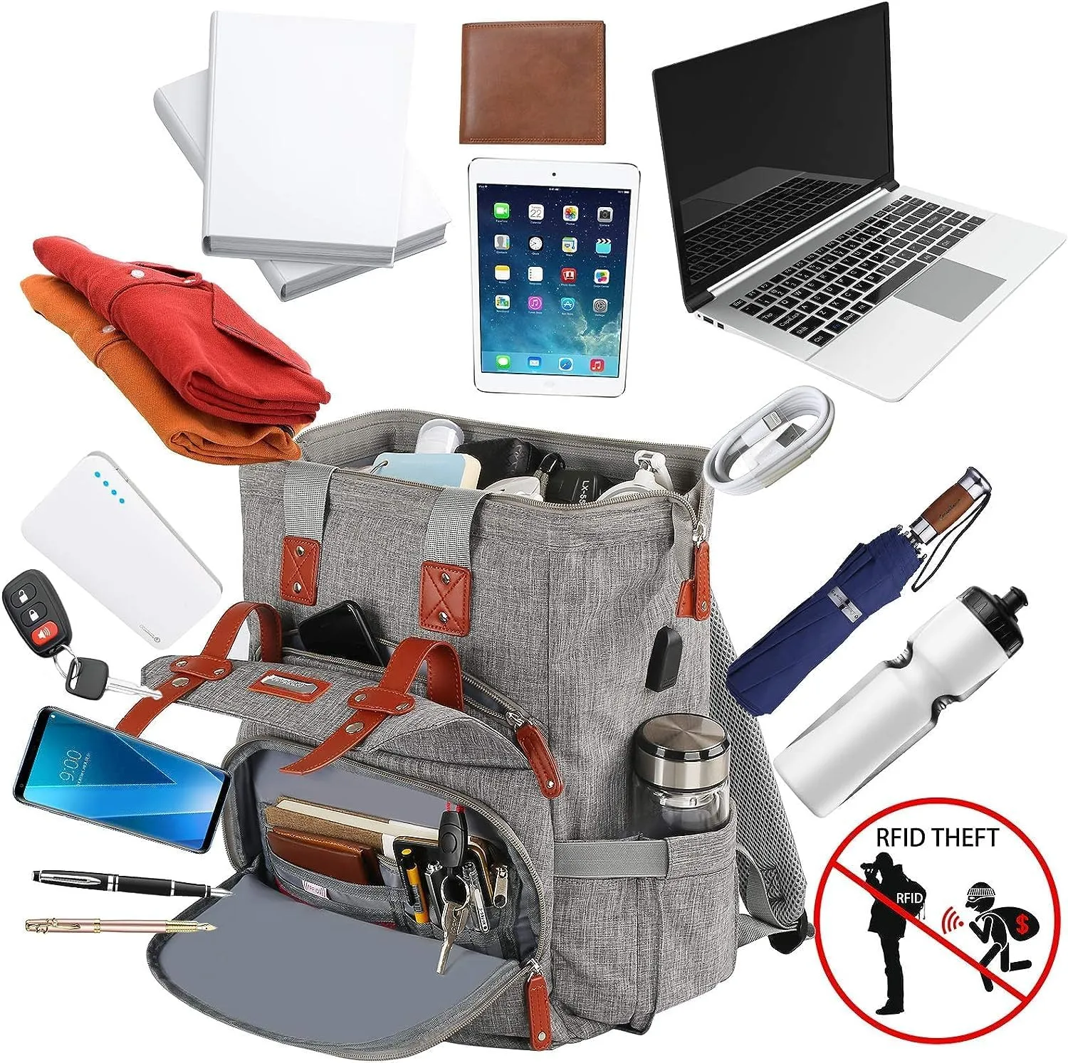 FALANKO Laptop Backpack for Women, 15.6 Inch Computer Backpack Doctor Teacher Work Purse Bookbag, Wide Top Open College Water Resistant Travel Casual Shoulder Bag with USB Charging Port