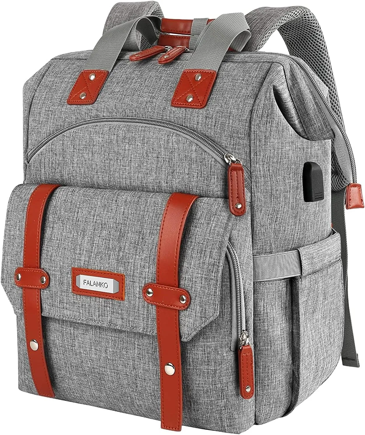 FALANKO Laptop Backpack for Women, 15.6 Inch Computer Backpack Doctor Teacher Work Purse Bookbag, Wide Top Open College Water Resistant Travel Casual Shoulder Bag with USB Charging Port